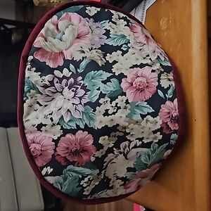 Floral Patterned Burgundy Trim Tea Cozy Handmade